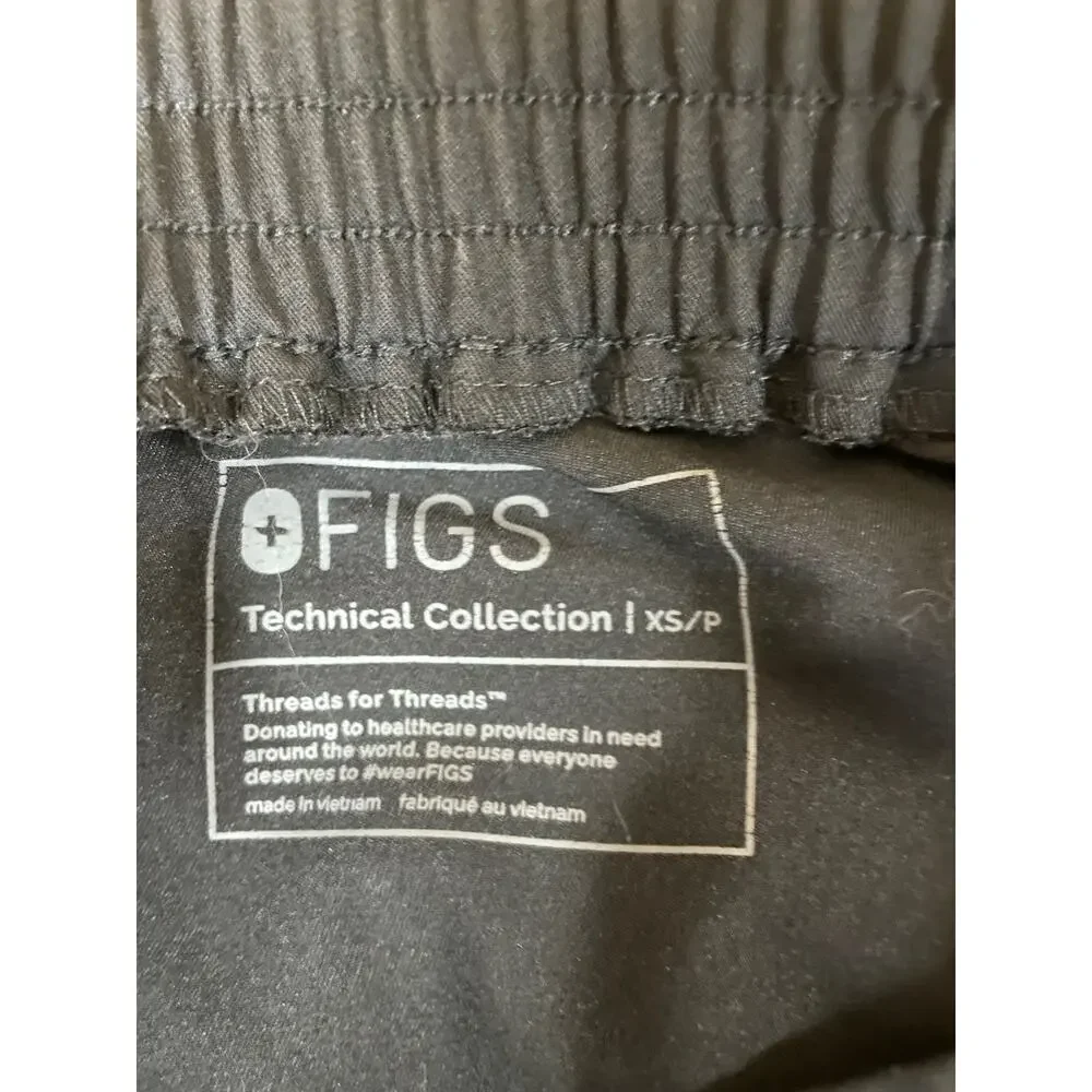 Figs Scrub Pants Womens Size XS P Black Drawstring Pockets Technical Collection